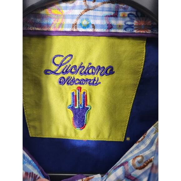 Luchiano Visconti Men's blue multicolor button up dress shirt - Picture 2 of 7